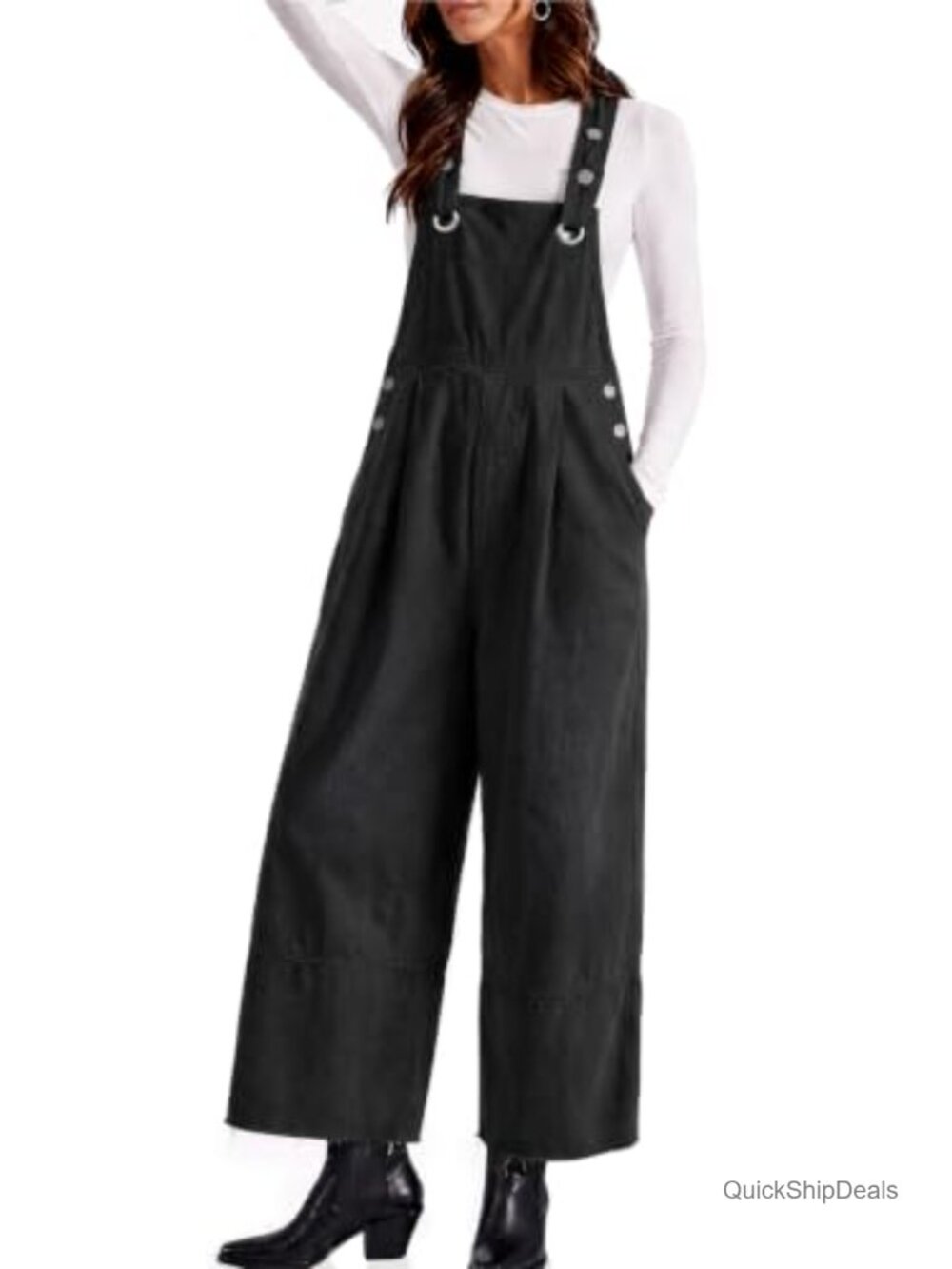 Cropped Wide Leg Denim Overalls Adjustable Straps Women's Jumpsuit